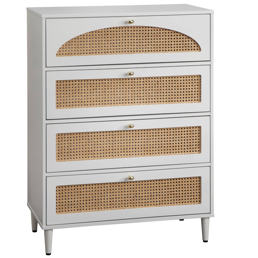 Lifestorey Taylor Mid Century Modern 4 Drawer Chest Dresser with Natural Cane White