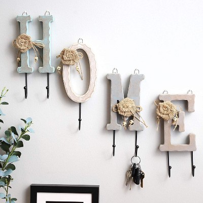Home Decors Wooden House Key Decorative Wall Key Holder With 5 Brass Hooks 