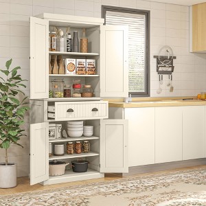 DOMETOUR 72" Kitchen Pantry Cabinet Freestanding Tall Storage Cabinet with 4 Doors, Drawer and 3 Adjustable Shelves for Dining Room - 1 of 4
