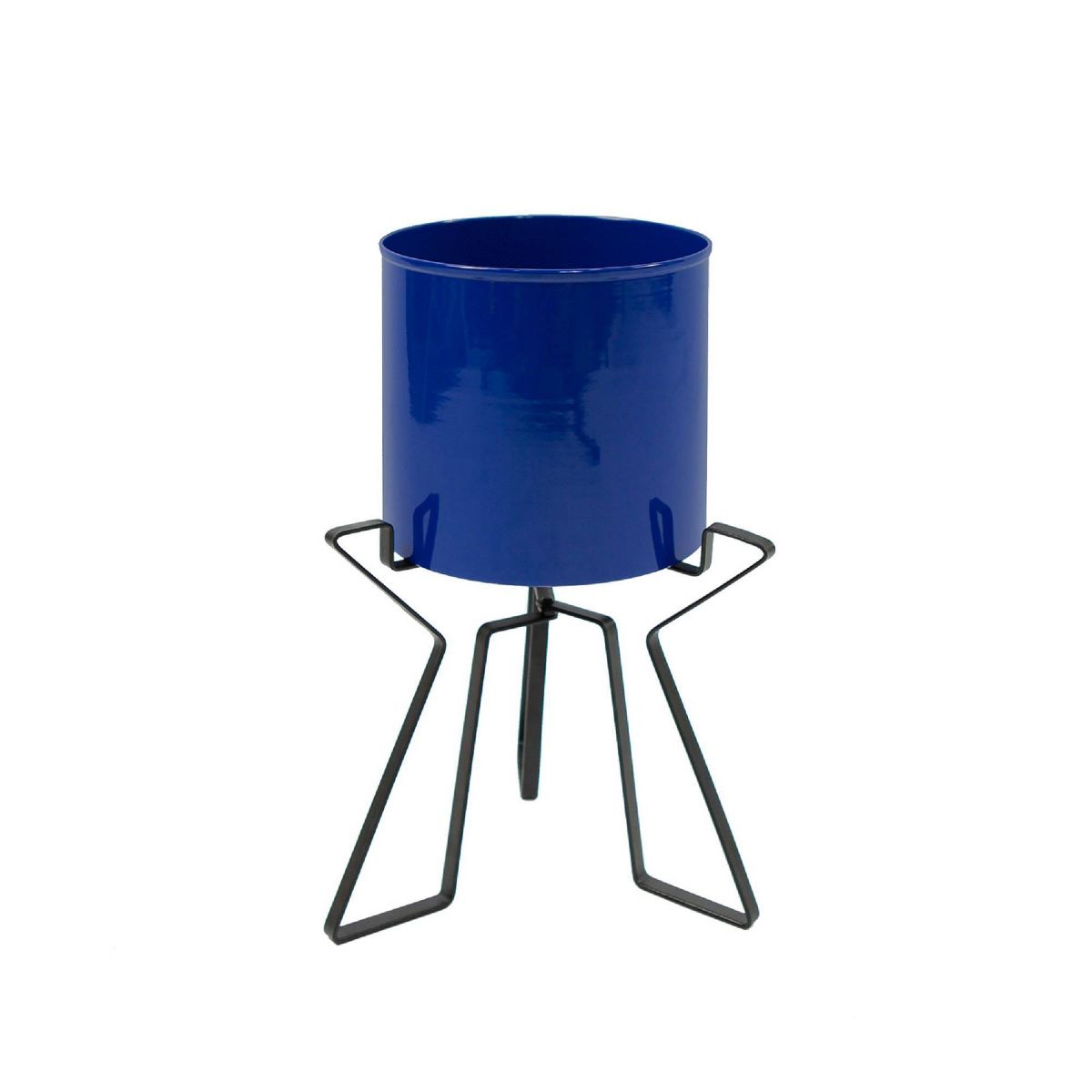 ACHLA Designs 9.25" Wide Cylinder Planter Pot: Galvanized Steel, Black Wrought Iron Stand, Indoor/Outdoor Use