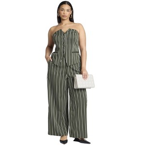 ELOQUII Women's Plus Size Wide Leg Striped Pant - 1 of 4