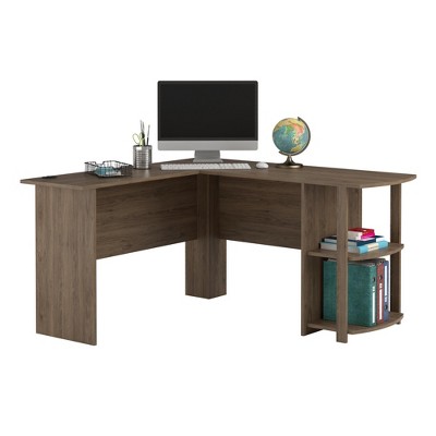 Rustic Oak L-Shaped Computer Desk with Shelves