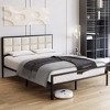 Faux Leather Platform Bed Frame with Upholstered Square Stitched Headboard - 3 of 4