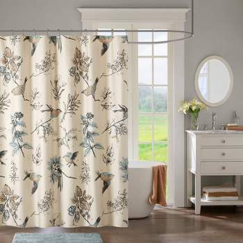 Ramsey Birds Cotton Printed Shower Curtain Khaki