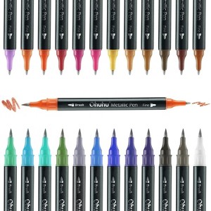 Ohuhu Markers Metallic Pens: 24 Colors Water-based for Adults Mandala Coloring Book Glitter Shimmer Markers for Black White Paper Glass Rock Cards DIY - 1 of 4