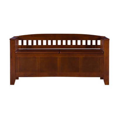 Walnut Split-Seat Storage Bench with Slat Back Design, 50"