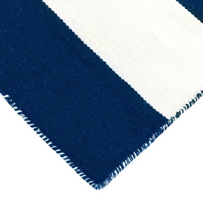 Navy Stripe Synthetic 4' x 6' Reversible Outdoor Rug