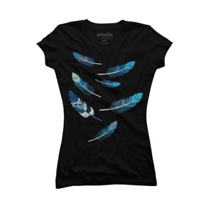 Junior's Design By Humans Blue Feathers By artado T-Shirt - 1 of 3