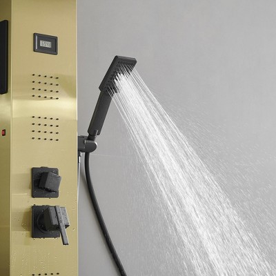 Gold Brushed Stainless Steel Shower Panel with LED and Handheld Wand