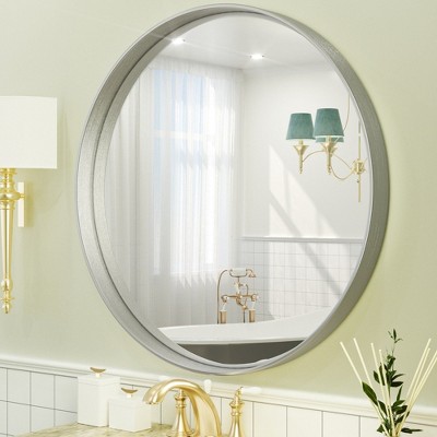 Keonjinn Metal Framed LED Round Frontlit Bathroom Vanity Wall Mirror, 3 Color Temperatures Dimmable, Anti-Fog