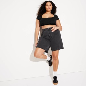 Women's Puff Cap Sleeve Scoop Neck Bubble Top - Wild Fable™ - 1 of 3