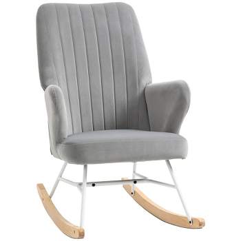 HOMCOM Accent Rocking Chairs, Upholstered Nursery Glider Rocker, Modern Armchair, Wingback Chair for Living Room and Bedroom, Gray