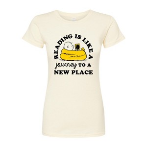 Women's - Peanuts - Reading Is Like A Journey To A New Place Fitted Graphic T-Shirt - 1 of 4
