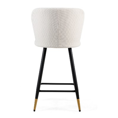 Modern White Upholstered Bar Stools with Gold-Tipped Metal Legs, Set of 2