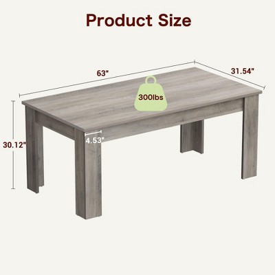 63" Gray MDF Rectangular Farmhouse Dining Table for 4-6