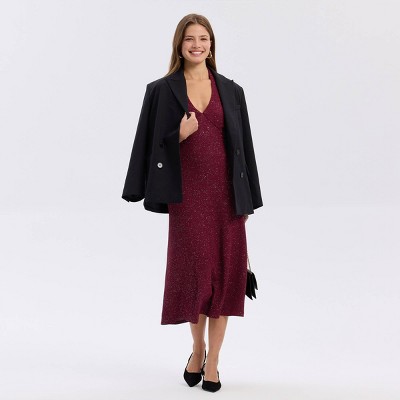 Женские платья A New Day Women's Sleeveless Metallic Knit Plunge Midi Dress - A New Day™ Red XS — фото 2