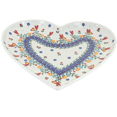 Blue Rose Polish Pottery Hearts & Flowers Heart  Plate