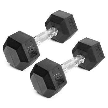 TRX Training Hex Rubber Dumbbells, Hand Weights for Men and Women, Rubber Exercise and Fitness Dumbbells for Home and Gym, 10 lbs, 1 Pair