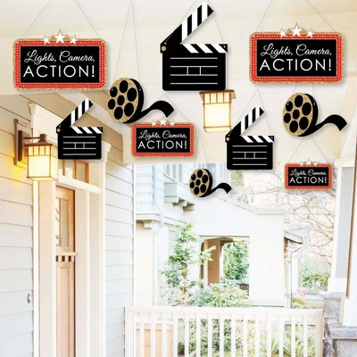 Big Dot of Happiness Hanging Red Carpet Hollywood - Outdoor Movie Night Party Hanging Porch and Tree Yard Decorations - 10 Pieces