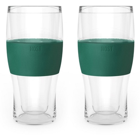 Host Freeze Beer Glasses, 16 ounce Freezer Gel Chiller Double Wall Plastic  Frozen Pint Glass, Set of 2, Green