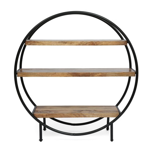 Black wooden circle floating shelf