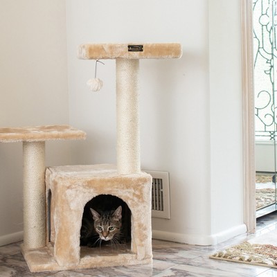 Beige Sisal and Plush 32-Inch Cat Tree with Playhouse