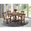 HomeStock 5-Pc Kitchen Dining Table Set - Pedestal Dining Table and 4 Light Tan Color Parson Dining Chairs with High Back - Antique Walnut Finish - 2 of 4
