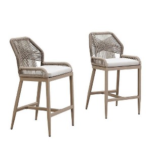 PURPLE LEAF Patio Sunbrella Bar Stools Set of 2 Handwoven Wicker Bar Height Stool Modern Aluminum Outdoor Wicker Barstools with Back and Cushion - 1 of 1