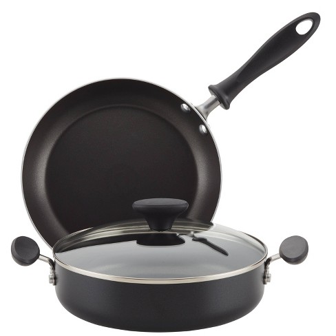 Farberware 3pc Nonstick Aluminum Reliance Covered Sauteuse and Open Skillet Cookware Set Black - image 1 of 4