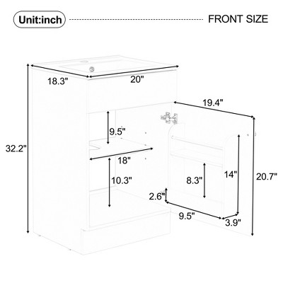 Green MDF Freestanding Bathroom Vanity with Ceramic Sink