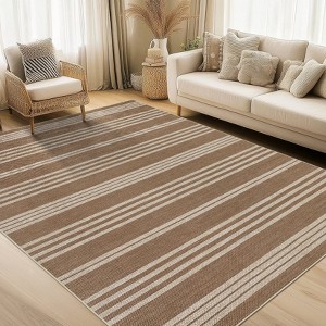 Modern Easy Jute Rug Machine Washable Striped Print Indoor Outdoor Carpet - 1 of 4