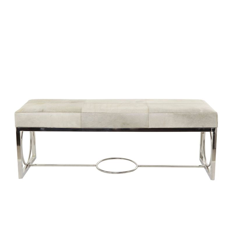 Contemporary Decorative Stainless Steel Cowhide Bench Silver - Olivia &#38; May, 6 of 18
