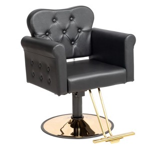 Karl Home Black Gold Heavy Duty Hydraulic Swivel Hair Stylist Salon Chair with Button Tufting - 1 of 4