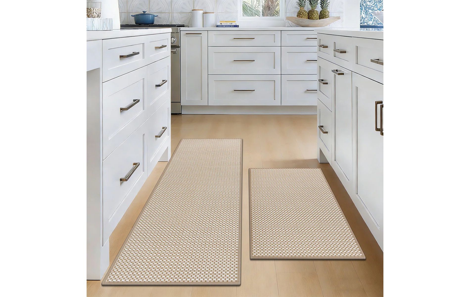 HEBE Kitchen Rugs Sets of 2 Non Slip Washable,20"x59"+20"x32" Cushioned Rubber Kitchen Mats for Floor