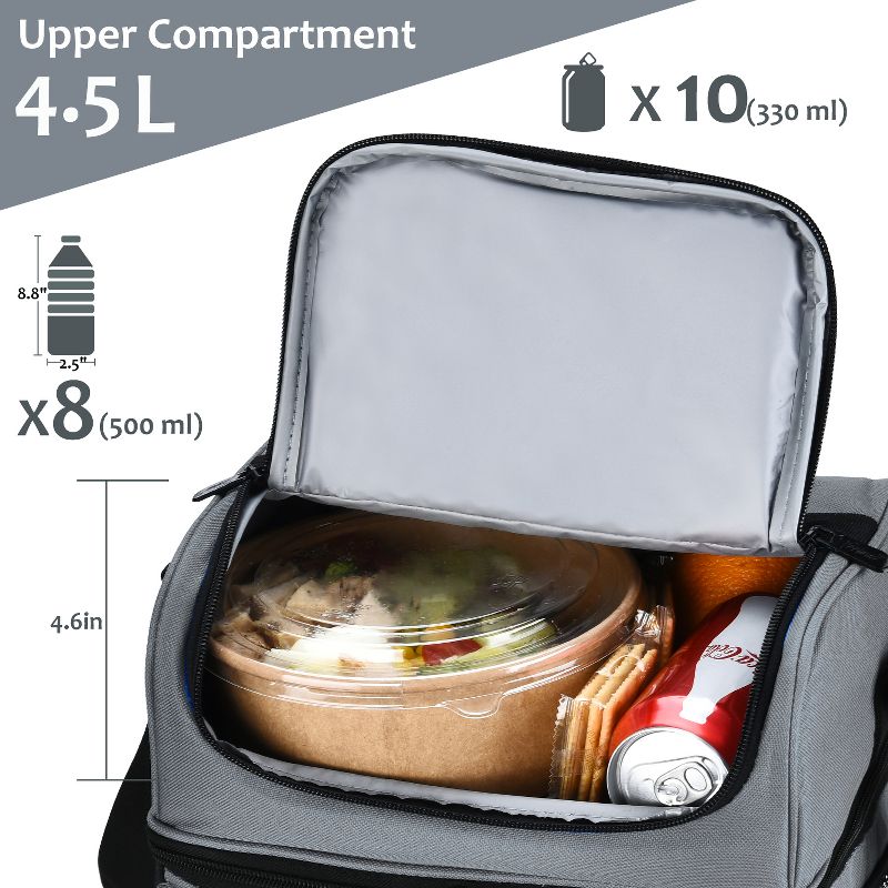 Tirrinia Large Lunch Bag for Men, 13L/22 Cans Insulated Leakproof Bento Lunch Box with Dual Compartment, Lunch Cooler Bag for Work, Beach, Camping, 6 of 9