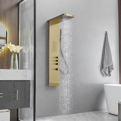 Brushed Gold Stainless Steel Rainfall Shower Panel System
