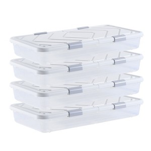 VEVOR Under Bed Storage with Wheels, 31.7 x 15.6 x 6.9 inch Underbed Containers, Underbed Shoes Organizer with Lid & Gray Latch, 4 Pack,White - 1 of 4