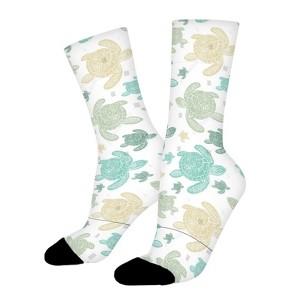 Green Sea Turtles Heart Women Printed Crew Socks Funny Funky Socks Soft Polyester Novelty Gifts for Artists Men - 1 of 1