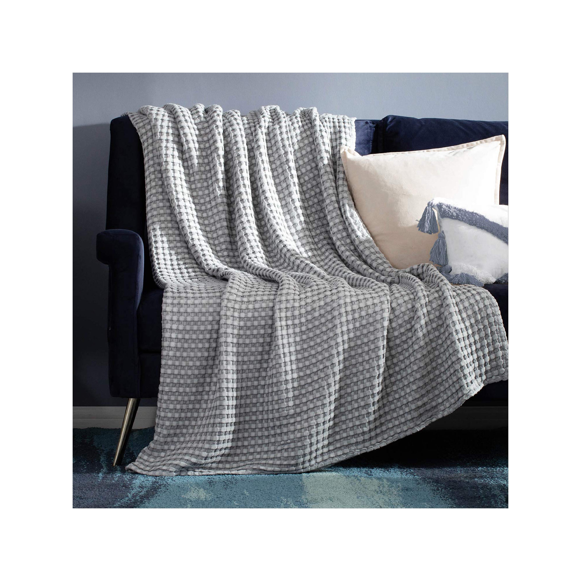 Bedsure Cooling Cotton Waffle extra long throw size Grey Blanket-Lightweight Breathable Blanket of Rayon Derived from Bamboo