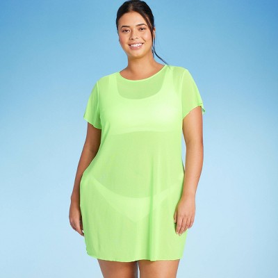 Women's Mesh Cover Up Short Sleeve Mini Dress - Wild Fable™ Green 3X