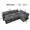 Dyonery 7 Seat L Shaped Modular Sectional Sleeper Sofa Bed with Pull Out Bed/Reclining Backrest/USB Ports/Table/LED Light/Storage Seat, Chenille - 2 of 4