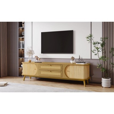 Grungis 2 Drawers TV Stand for TVs Up to 75 Inch,Console Table with Solid Wood Legs for Bedroom,Living Room