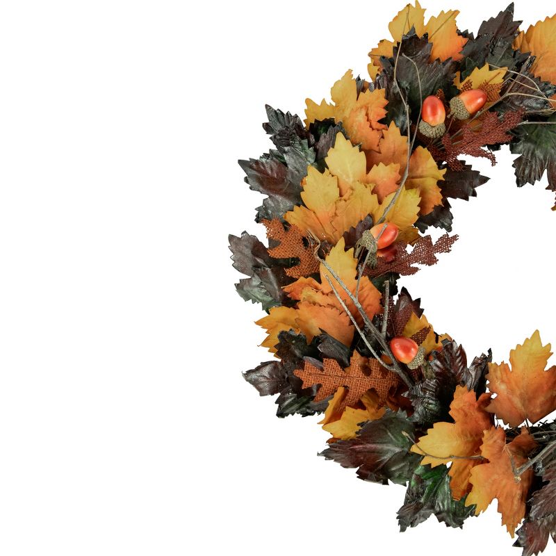 Northlight 20" Autumn Harvest Leaves and Twigs Artificial Thanksgiving Wreath - Green/Brown, 3 of 6