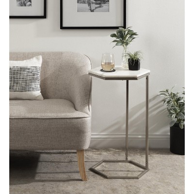 Trillion 20" Round Silver Metal and Stone Geometric Accent Table