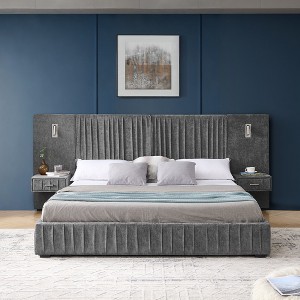 KTMBDW Queen/King Size Upholstered Bed Frame,Grounded Queen /King Size Platform Bed with Headboard and Solid Frame&Bedside table, No Box Spring Needed - 1 of 4
