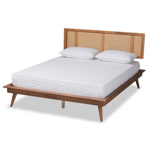 Full Nura Wood And Synthetic Rattan Platform Bed Walnut Brown