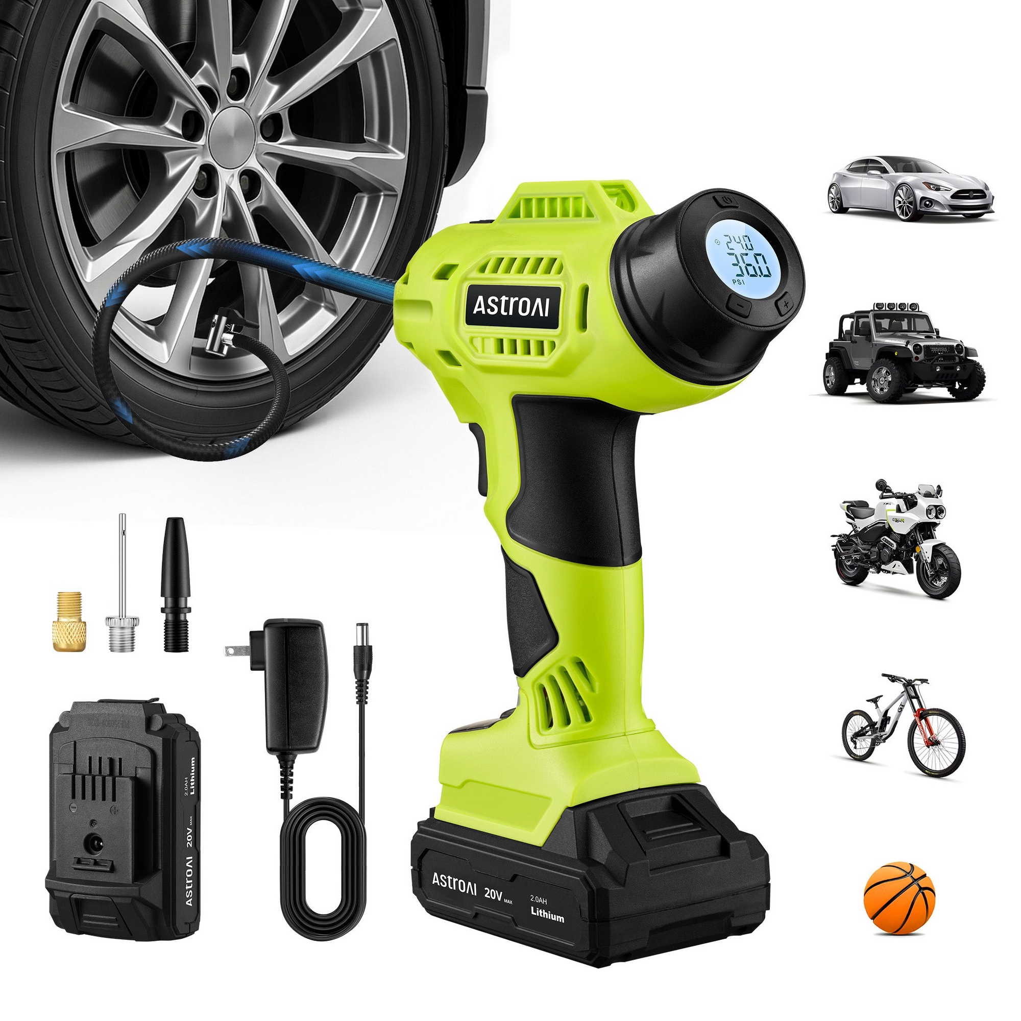 AstroAI E1 Cordless Tire Inflator 160PSI Air Compressor 20V Rechargeable Battery Powered