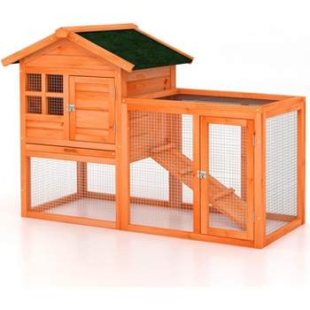Tangkula Wooden Chicken Coop Outdoor & Indoor Small Rabbit Hutch w/ Run
