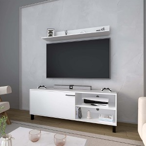55.1" Particle Board 1-Door TV Stand with Open Storage and Pneumatic Arms for Living Room and Bedroom - 1 of 4