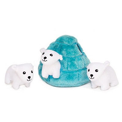 ZippyPaws - Arctic Pals Burrow, Interactive Squeaky Hide and Seek Plush Dog Toy - Polar Bear Igloo